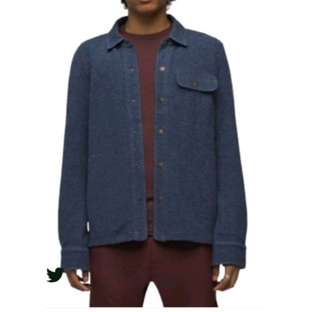 NWT Prana IncrediWool Overshirt Shacket Men Large Slim Fit Blue Textured $175